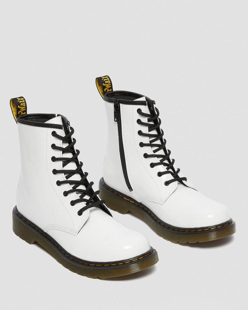 Kids' Dr Martens Youth 1460 Patent Leather Lace Up Boots White | AU 711RVD